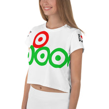 Load image into Gallery viewer, DOT WATCHER: All-Over Print Crop Tee (white)
