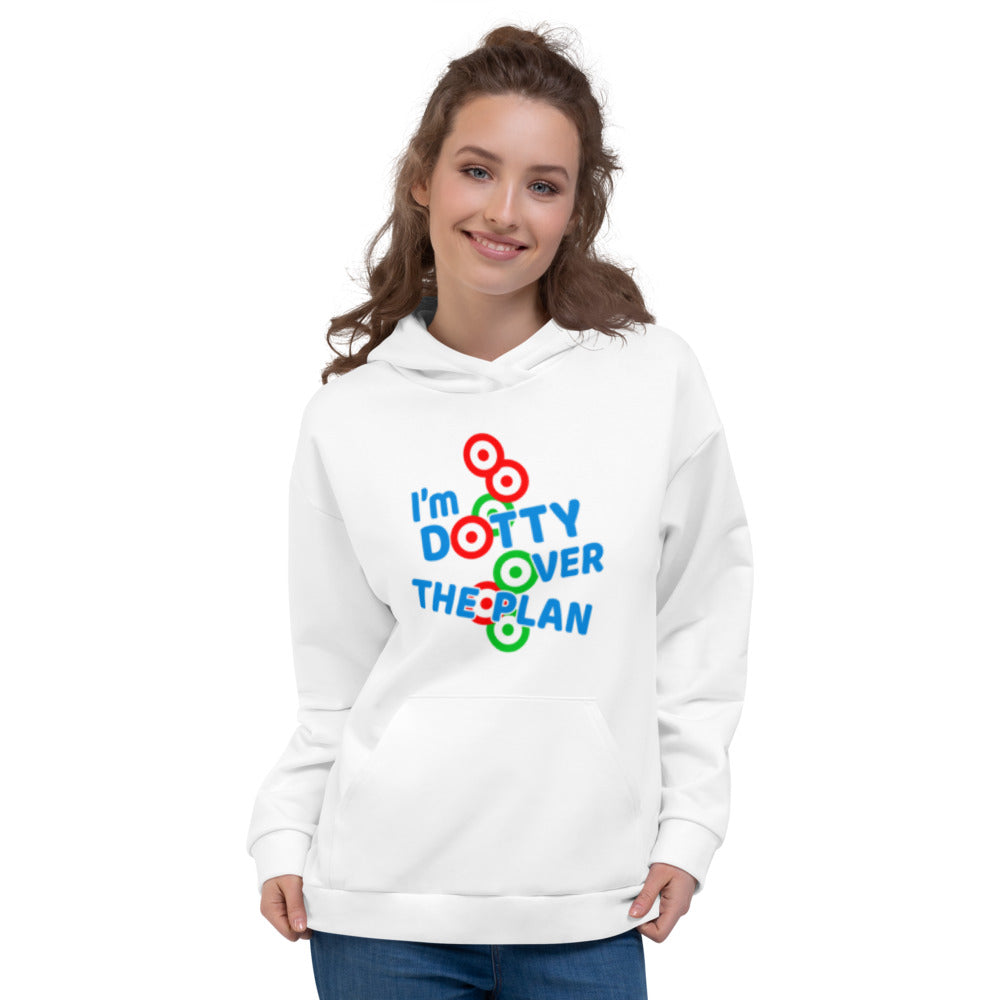 DOTTY OVER THE PLAN: Unisex Hoodie (white)